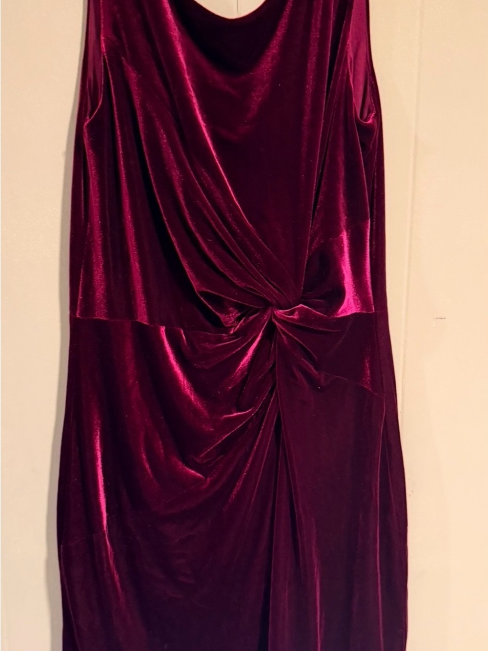 Velvet Twist Front Midi Dress - Deep Burgundy